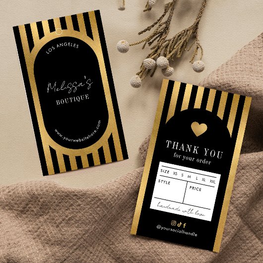 Chic Black & Gold Fashion Clothing Size Hang Tag