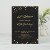 Chic Black Gold Glitter Birthday Simple Custom 招待状 (スタンド正面)