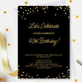 Chic Black Gold Glitter Birthday Simple Custom 招待状