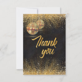 Chic Black Gold Glitter Disco Balls Wedding Photo サンキューカード