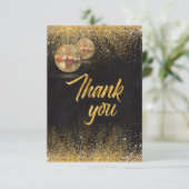 Chic Black Gold Glitter Disco Balls Wedding Photo サンキューカード (スタンド正面)