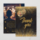 Chic Black Gold Glitter Disco Balls Wedding Photo サンキューカード (正面/裏面)