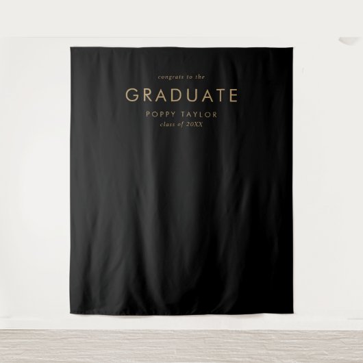 Chic Black Gold Graduate Graduation Photo Backdrop タペストリー (正面)