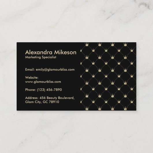 Chic Black Gold Minimal Crown Pattern 名刺 (裏面)