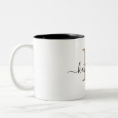 Chic Black Gold Monogram Elegant Script Name Mug ツートーンマグカップ (左)
