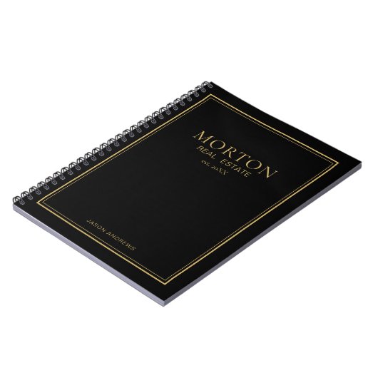 Chic Black Gold Real Estate Notebook ノートブック (左側)
