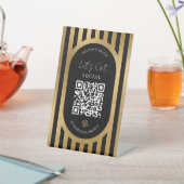 Chic Black & Gold Stripes Social Media QR Code 台座サイン (インサイチュ)