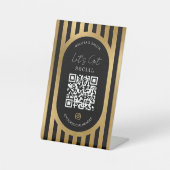 Chic Black & Gold Stripes Social Media QR Code 台座サイン (正面)