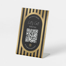 Chic Black & Gold Stripes Social Media QR Code 台座サイン