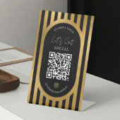 Chic Black & Gold Stripes Social Media QR Code 台座サイン