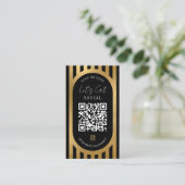 Chic Black & Gold Stripes Social Media QR Code 名刺 (スタンド正面)