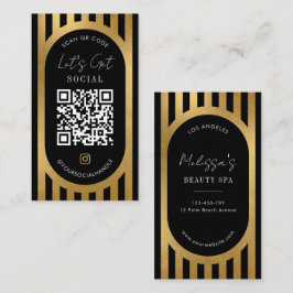 Chic Black & Gold Stripes Social Media QR Code 名刺