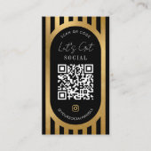 Chic Black & Gold Stripes Social Media QR Code 名刺 (正面)