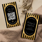 Chic Black & Gold Stripes Social Media QR Code 名刺