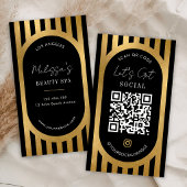 Chic Black & Gold Stripes Social Media QR Code 名刺
