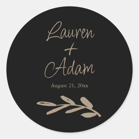 Chic Black & Gold Wedding ラウンドシール (正面)