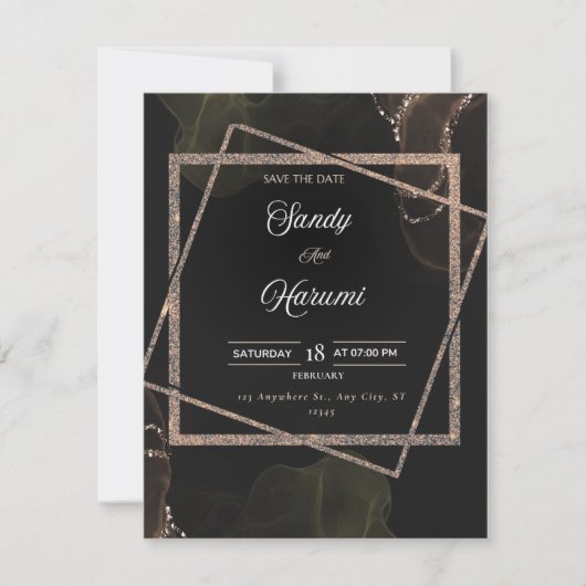 Chic Black & Gold Wedding Stylish Invitation (正面)