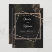 Chic Black & Gold Wedding Stylish Invitation (正面/裏面)