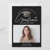 Chic Black Graduate Photo 2026 Graduation 案内状 (正面)