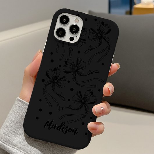 chic black grey coquette bows monogram Case-Mate iPhoneケース