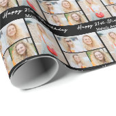Chic Black Happy Birthday Photo Collage ラッピングペーパー (ロールコーナー)