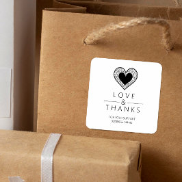 Chic Black Heart Lace Effect Love & Thanks Support スクエアシール