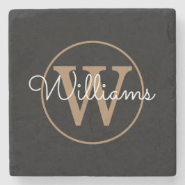 Chic Black Monogram Script Name Stone Coaster ストーンコースター