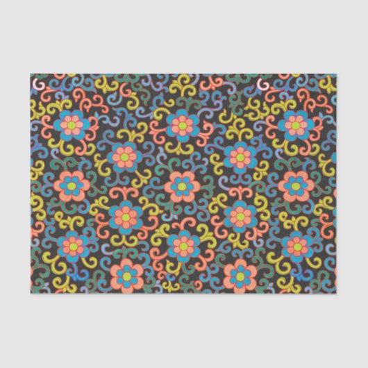 Chic Black Pattern with Colorful Floral  薄葉紙 (正面)