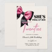 Chic Black & Pink Bow 30th Birthday Invitation 招待状 (正面/裏面)