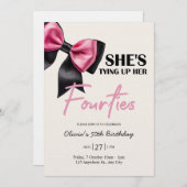 Chic Black & Pink Bow 50th Birthday Invitation 招待状 (正面/裏面)