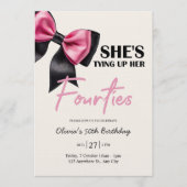 Chic Black & Pink Bow 50th Birthday Invitation 招待状 (正面)