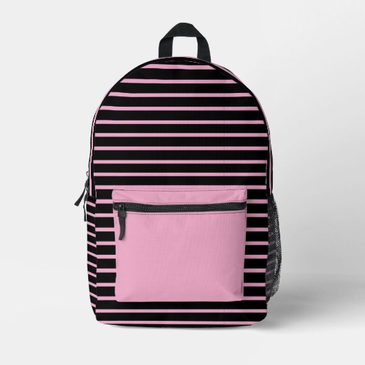 Chic Black & Pink Line Art Backpack  プリントバックパック (正面)