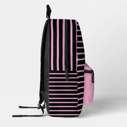 Chic Black & Pink Line Art Backpack  プリントバックパック (左)