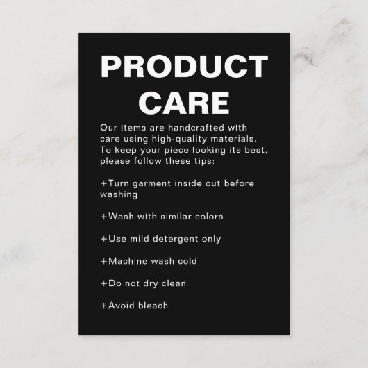 Chic Black Product Care Note Card エンクロージャーカード (正面)