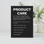 Chic Black Product Care Note Card エンクロージャーカード (スタンド正面)