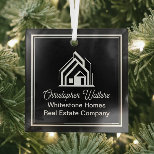 Chic Black Real Estate Company Custom Realtor ガラスオーナメント (インサイチュ)