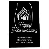 Chic Black Real Estate Company Custom Realtor ミディアムペーパーバッグ (正面)