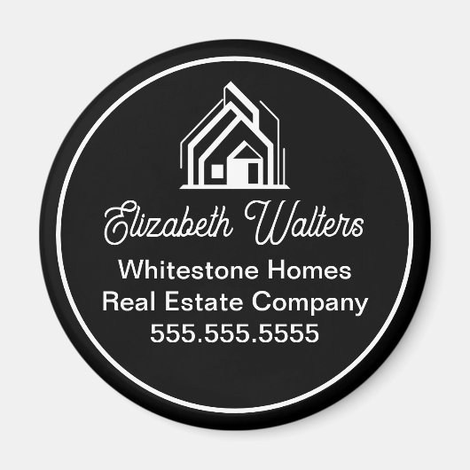 Chic Black Real Estate Company Customized Realtor マグネット (正面)