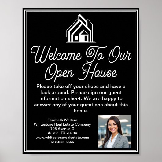 Chic Black Real Estate Company Open House Welcome ポスター (正面)