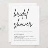 Chic Black Script Bridal Shower Invitation Minimal 招待状 (正面/裏面)