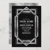 Chic Black & Silver Gatsby Art Deco Bridal Shower 招待状 (正面/裏面)