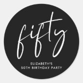 Chic Black White 50th Birthday Party ラウンドシール (正面)