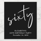 Chic Black White 60th Birthday Party ワインラベル (シングルラベル)