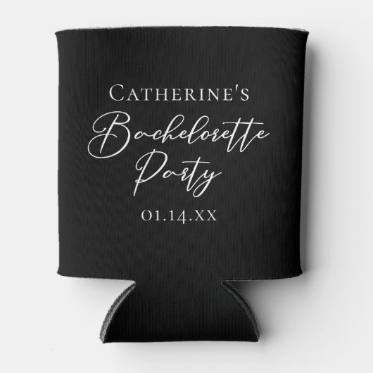 Chic Black White Bachelorette Party Personalized 缶クーラー (正面)