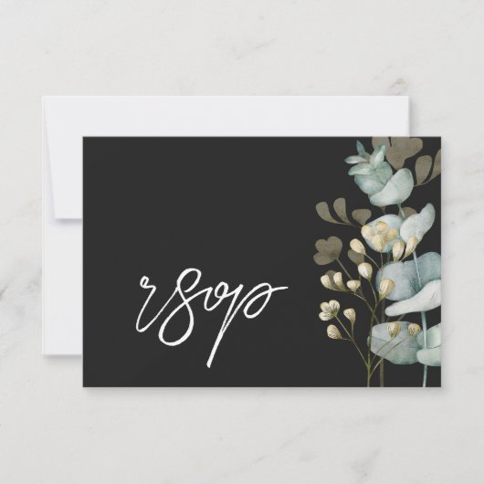 Chic Black & White Botancial Wedding RSVP Card (正面)