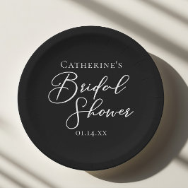 Chic Black White Bridal Shower Personalized ペーパープレート