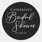 Chic Black White Bridal Shower Personalized ラウンドシール (正面)