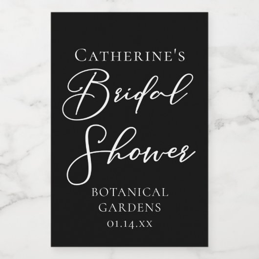 Chic Black White Bridal Shower Personalized ワインラベル (シングルラベル)