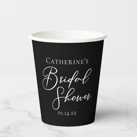 Chic Black White Bridal Shower Personalized 紙コップ (正面)