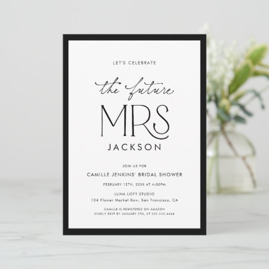 Chic Black & White Bridal Shower Photo Invitation 招待状 (スタンド正面)